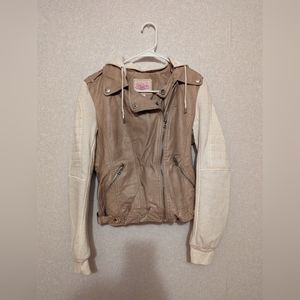 Pink Envelope Faux Leather & Sweater Bomber Jacket